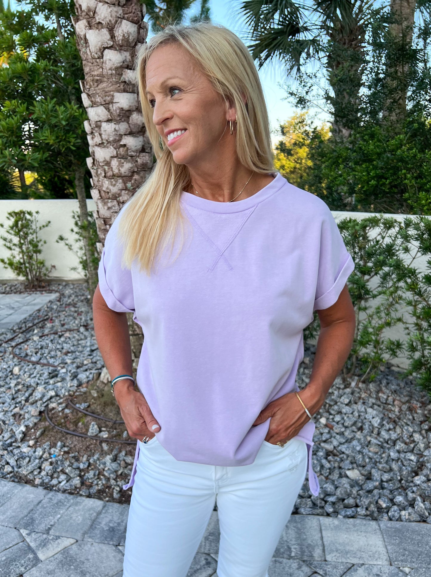 Washed Terry Knit Top - Lavender