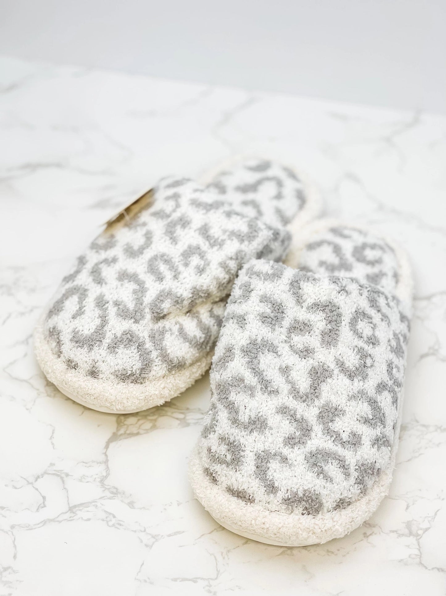 Leopard Fuzzy Slippers - Gray