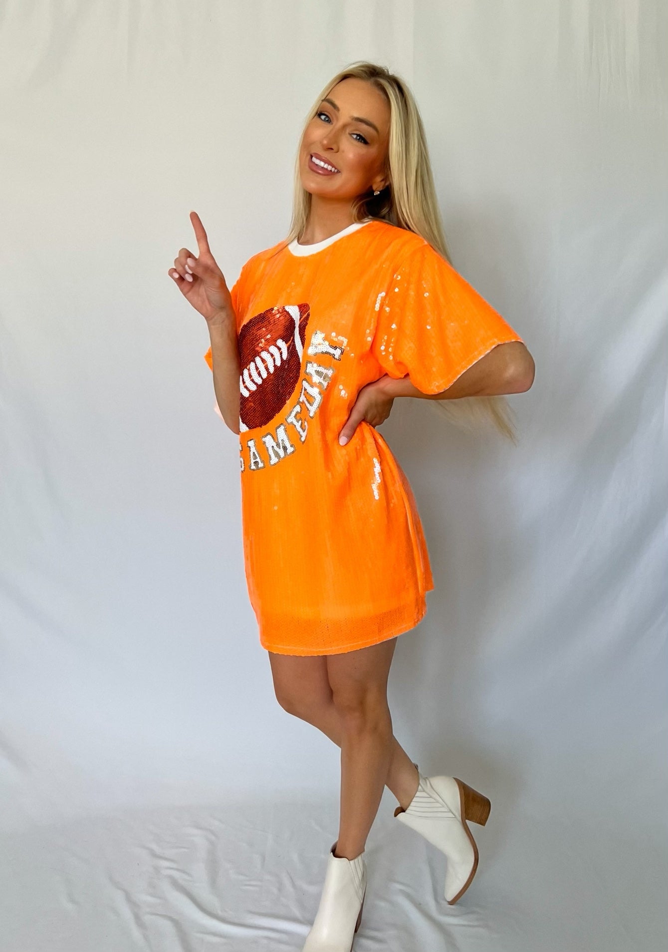 Orange Sequin Game Day Shirt Dress