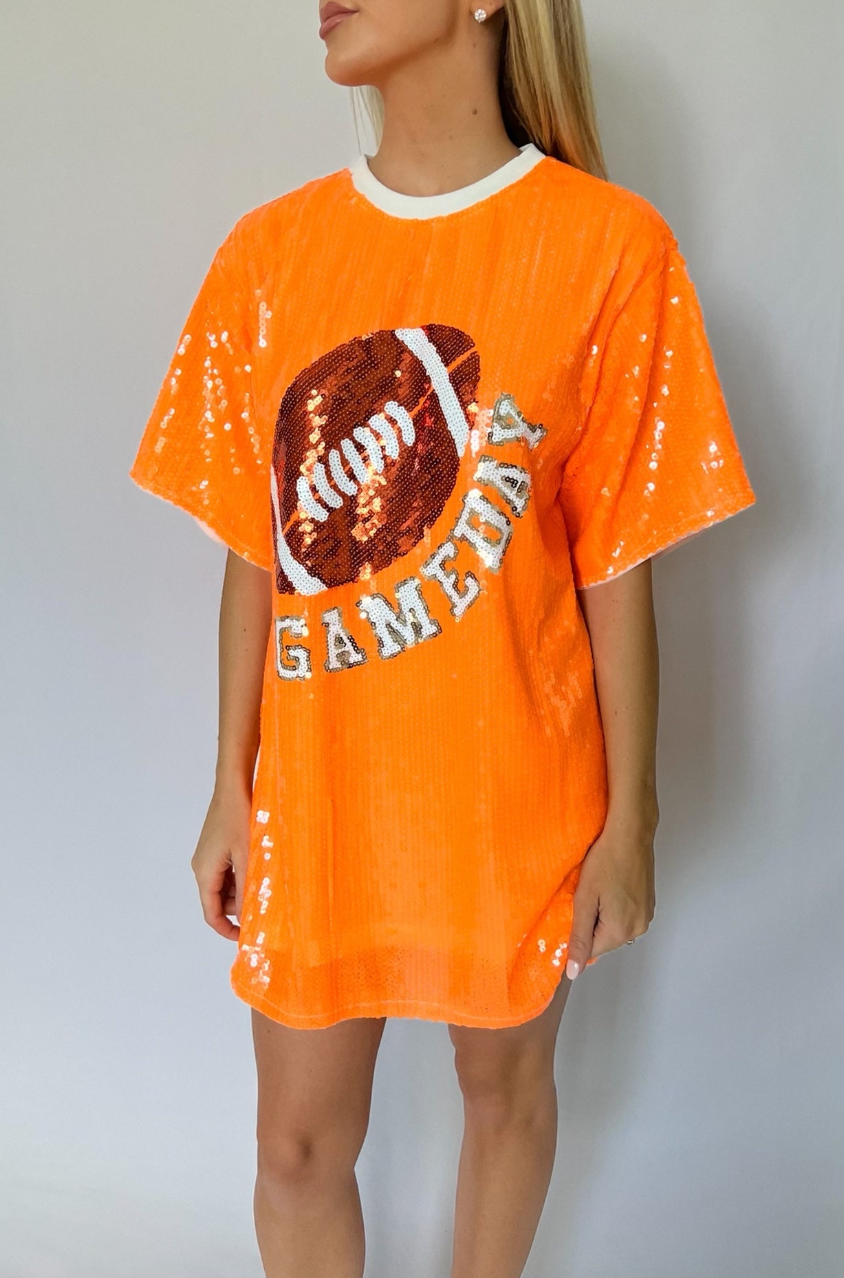 Orange Sequin Game Day Shirt Dress
