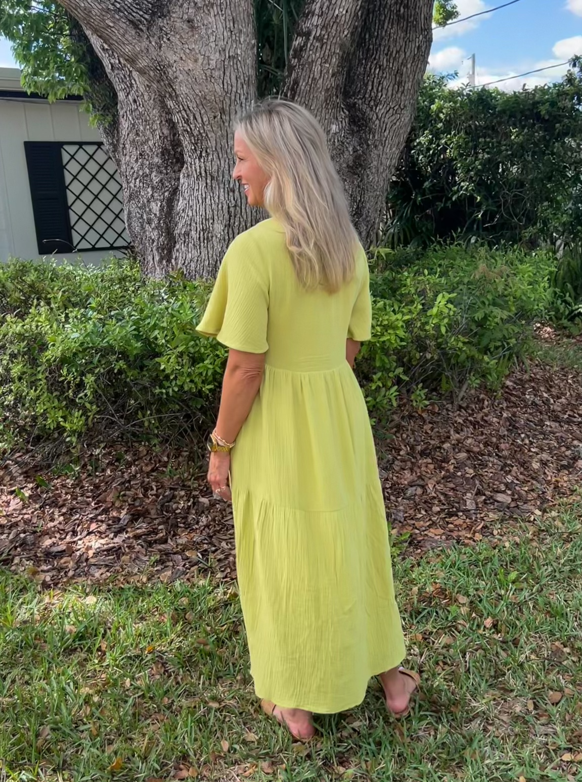 Lime Gauze Midi Dress