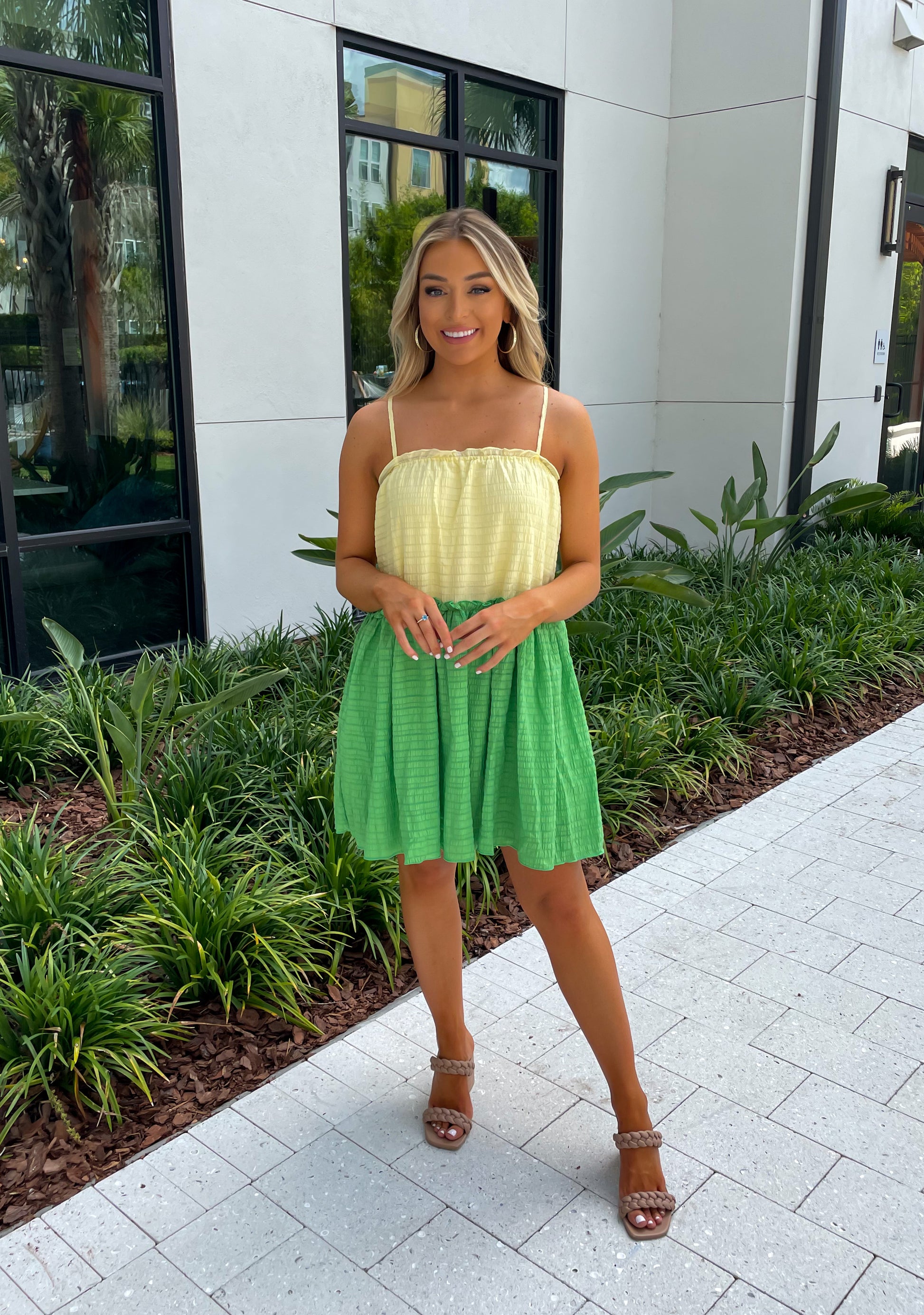 Colorblock Mini Dress - Lemon/Kelly Green Cabana Blue Boutique Colorblock Mini Dress - Lemon/Kelly Green Cabana Blue Boutique