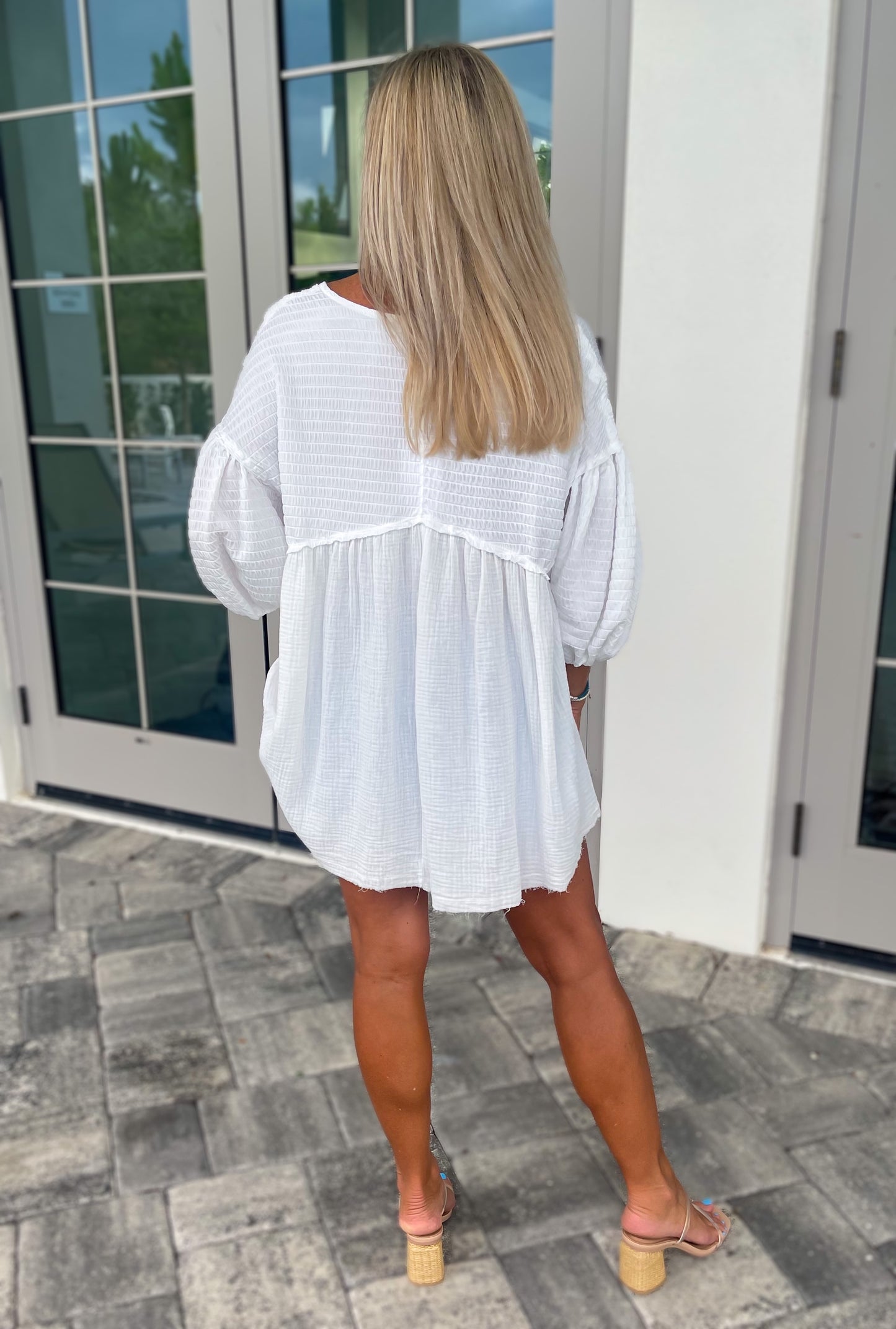 Textured Babydoll Top - White