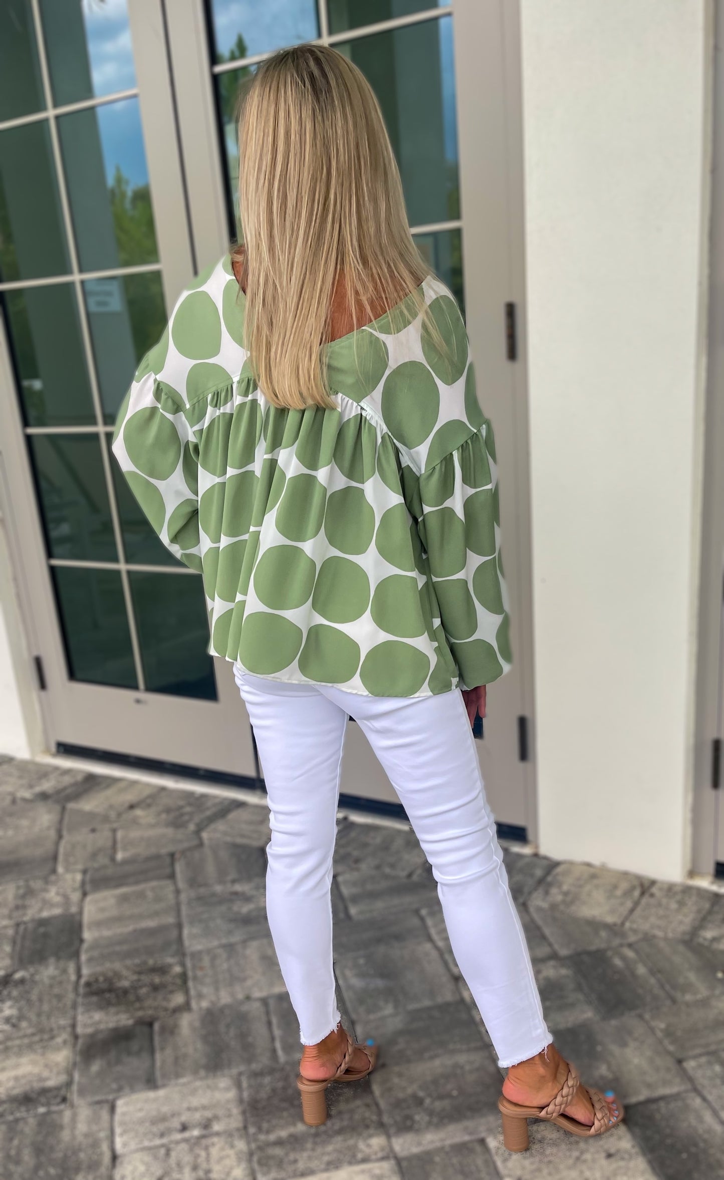 Polka Dot Woven Top - Sage