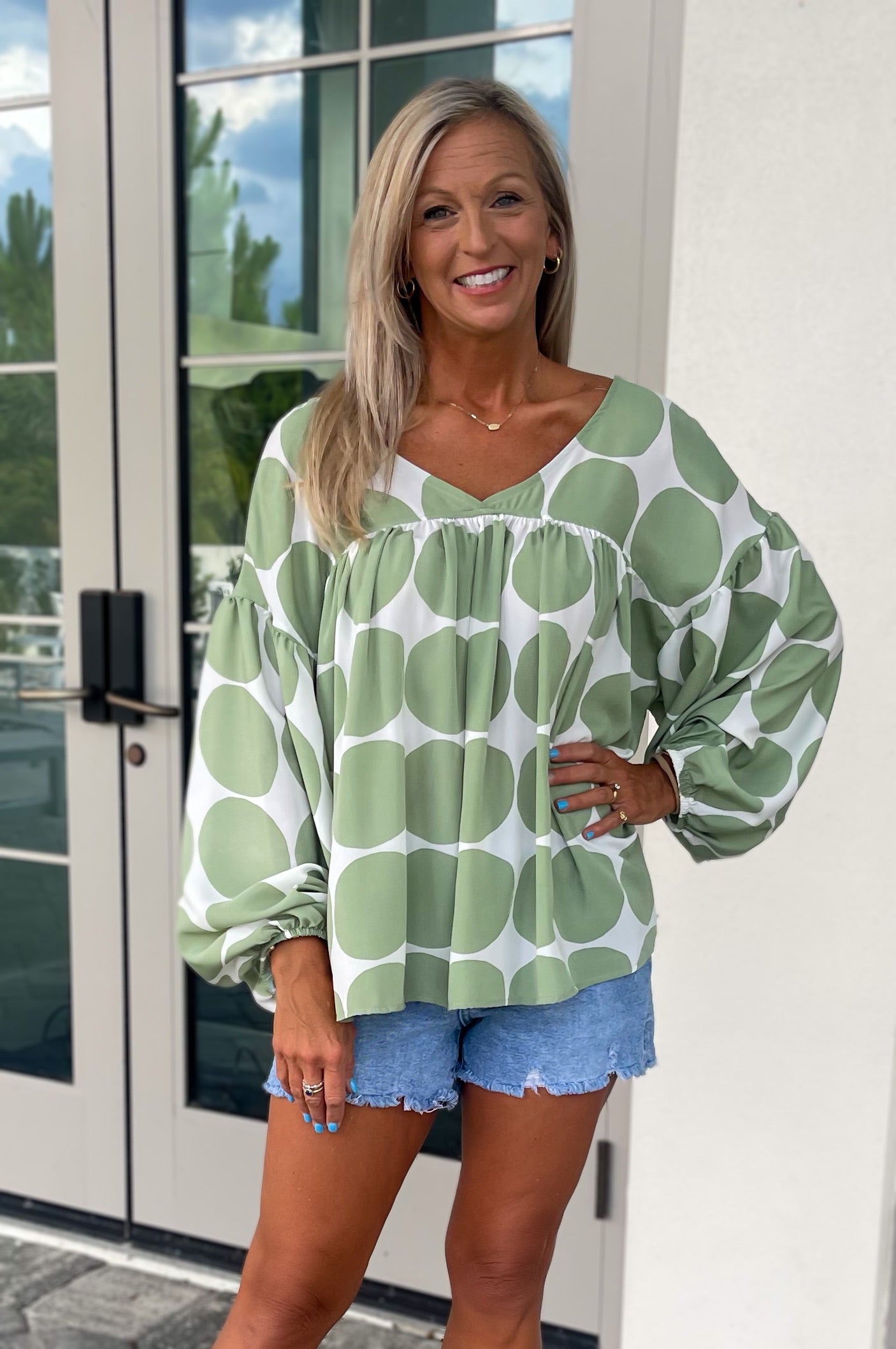 Polka Dot Woven Top - Sage