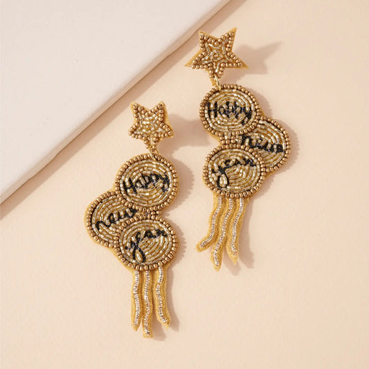 Happy New Year Earrings - Gold