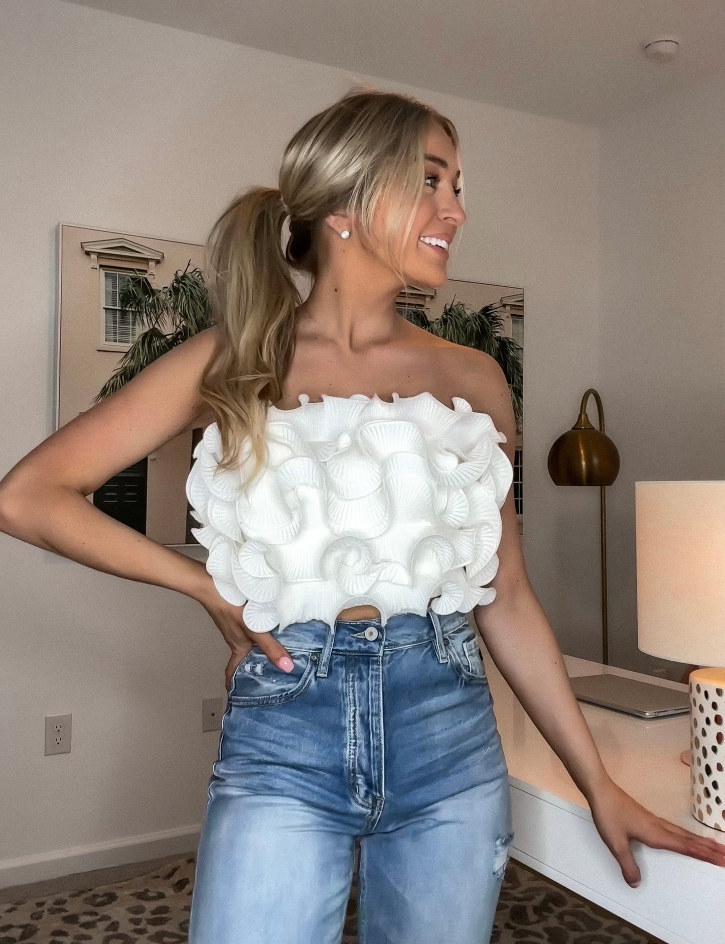 Nobody But You Strapless Ruffle Top - White
