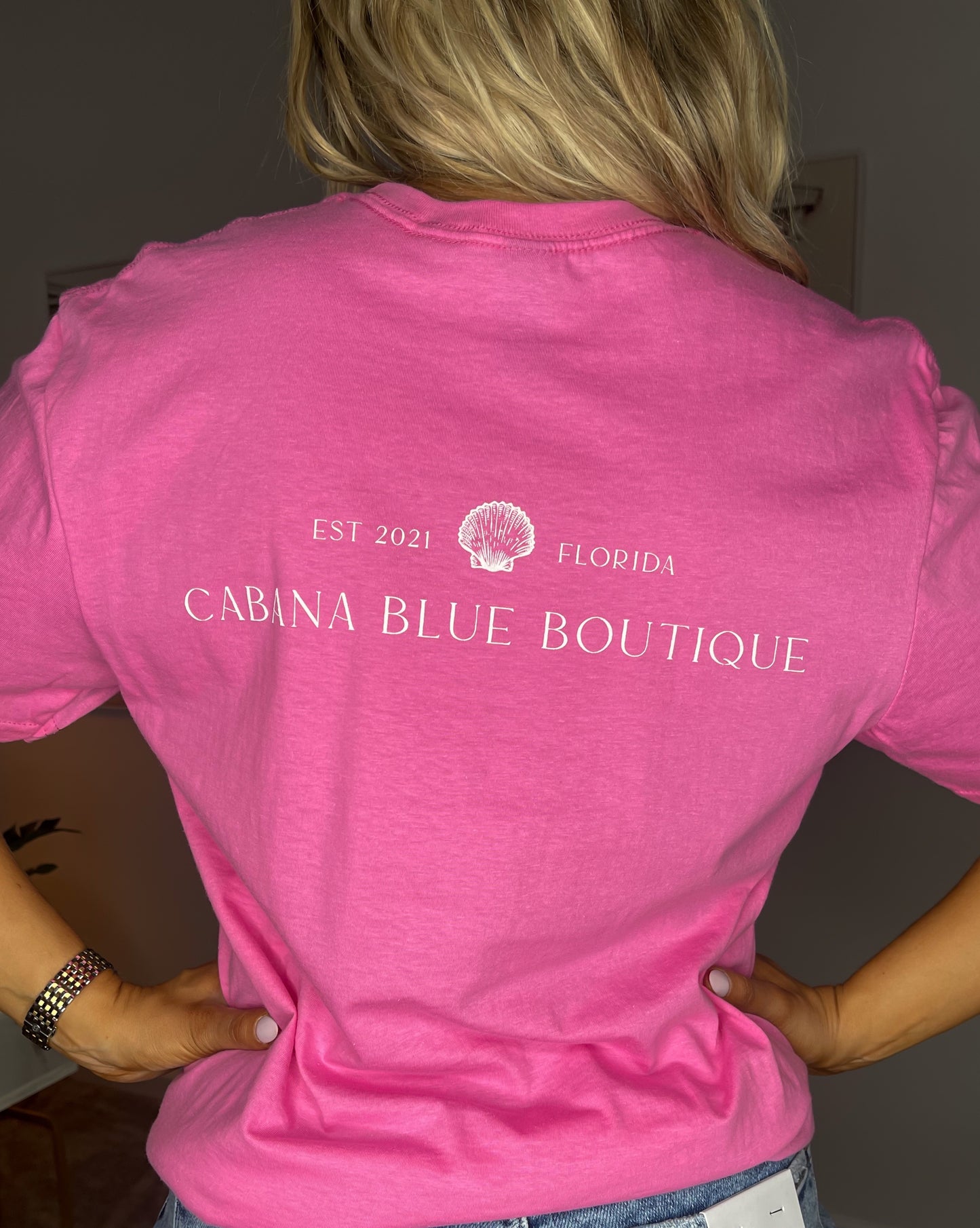 Cabana Blue T-shirt - Azalea Pink