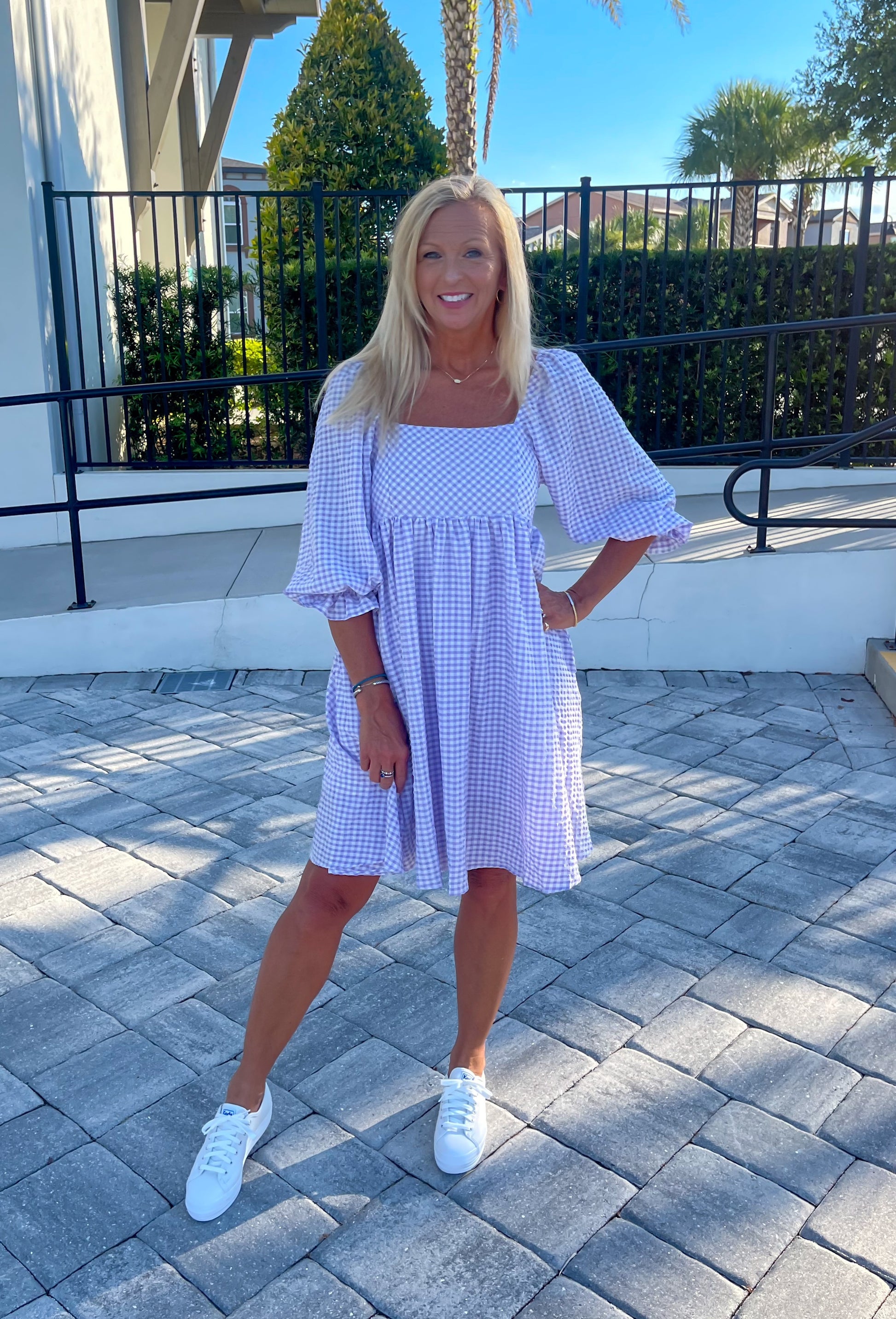 blue gingham babydoll dress Tony Gingham Baby Doll Dress in Blue M / Blue