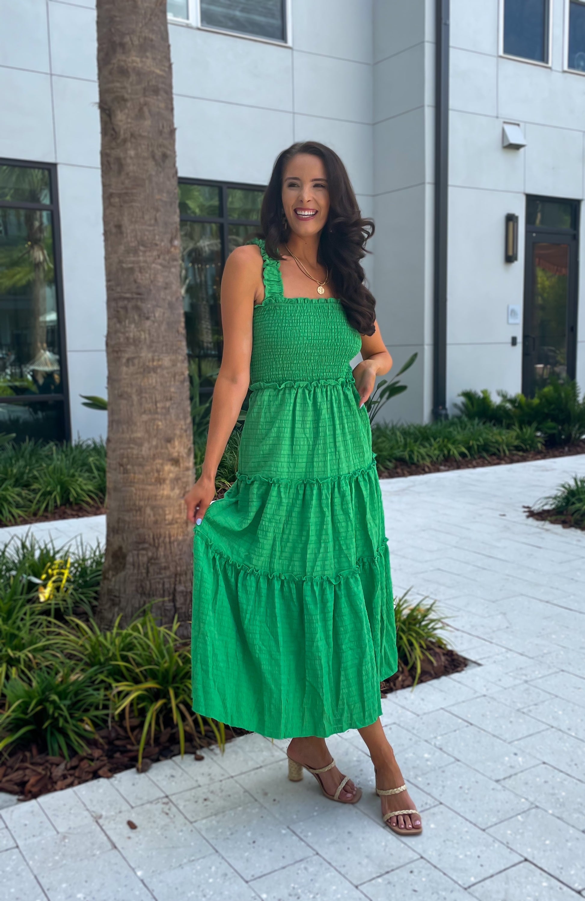 Smocked Midi Dress - Kelly Green Cabana Blue Boutique Smocked Midi Dress - Kelly Green Cabana Blue Boutique