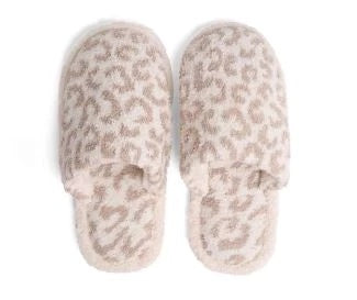 Leopard Fuzzy Slippers - Beige