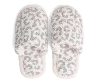 Leopard Fuzzy Slippers - Gray